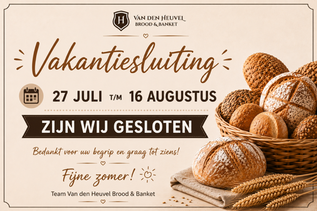 Vakantiesluiting van 27 juli t/m 16 augustus
